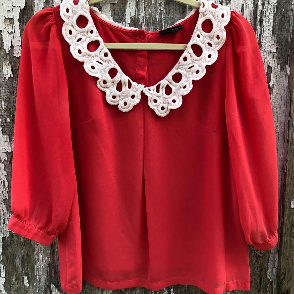Boutique Crochet Collared Blouse